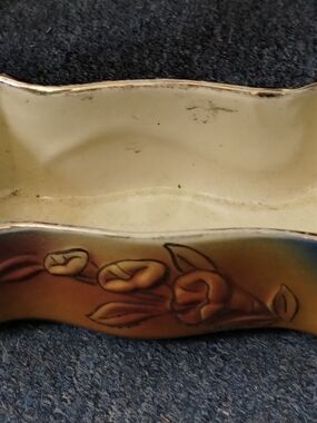 Decorative Floral Ceramic Tray in Cream and Brown
